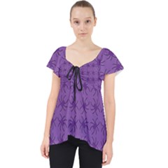 Pattern Spiders Purple And Black Halloween Gothic Modern Lace Front Dolly Top by genx