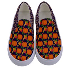 Orange & Purple Cute Pumpkins Print Kids  Canvas Slip Ons