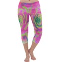 Lime Green And Pink Succulent Sedum Rosette Capri Yoga Leggings View1