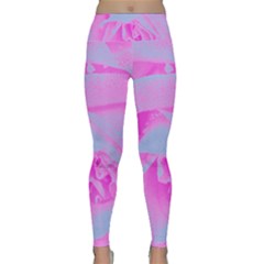 Perfect Hot Pink And Light Blue Rose Detail Lightweight Velour Classic Yoga Leggings by myrubiogarden