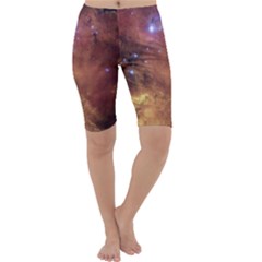 Cosmic Astronomy Sky With Stars Orange Brown And Yellow Cropped Leggings  by genx