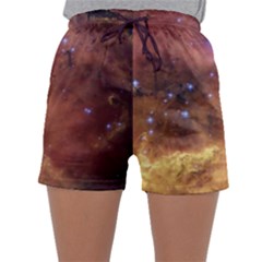 Cosmic Astronomy Sky With Stars Orange Brown And Yellow Women s Satin Sleepwear Shorts by genx