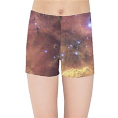 Cosmic Astronomy Sky With Stars Orange Brown And Yellow Kids  Sports Shorts by genx