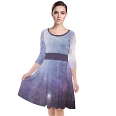 Orion Nebula Pastel Violet Purple Turquoise Blue Star Formation Quarter Sleeve Waist Band Dress by genx