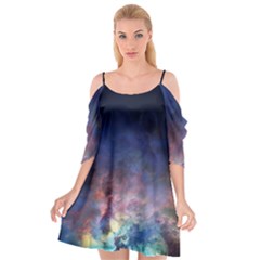 Lagoon Nebula Interstellar Cloud Pastel Pink, Turquoise And Yellow Stars Cutout Spaghetti Strap Chiffon Dress by genx