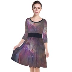 Orion Nebula Star Formation Orange Pink Brown Pastel Constellation Astronomy Quarter Sleeve Waist Band Dress by genx