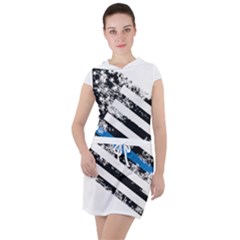 Usa Flag The Thin Blue Line I Back The Blue Usa Flag Grunge On White Background Drawstring Hooded Dress by snek