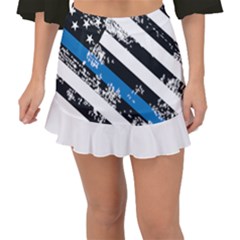 Usa Flag The Thin Blue Line I Back The Blue Usa Flag Grunge On White Background Fishtail Mini Chiffon Skirt by snek