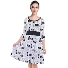 Tape Cassette 80s Retro Genx Pattern Black And White Quarter Sleeve Waist Band Dress by genx