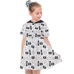 Tape Cassette 80s Retro Genx Pattern Black And White Kids  Sailor Dress by genx