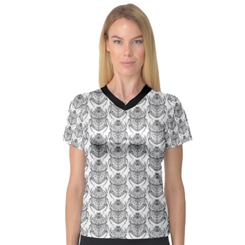 Scarab Pattern Egyptian Mythology Black And White V-neck Sport Mesh Tee by genx