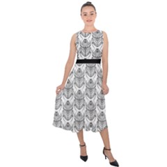 Scarab Pattern Egyptian Mythology Black And White Midi Tie-back Chiffon Dress by genx