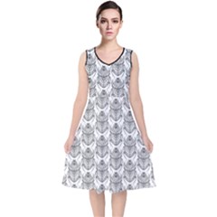 Scarab Pattern Egyptian Mythology Black And White V-neck Midi Sleeveless Dress  by genx