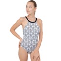 Scarab Pattern Egyptian Mythology Black and White High Neck One Piece Swimsuit View1