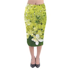 Elegant Chartreuse Green Limelight Hydrangea Macro Velvet Midi Pencil Skirt by myrubiogarden