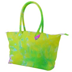 Fluorescent Yellow And Pink Abstract Garden Foliage Canvas Shoulder Bag by myrubiogarden