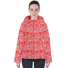 Red Flora Women s Hooded Puffer Jacket by 1dsign