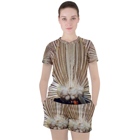 Peacock Wheel Bird Nature Women s Tee And Shorts Set by Wegoenart