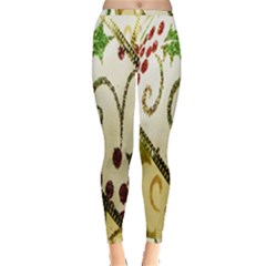 Christmas Ribbon Background Inside Out Leggings by Wegoenart