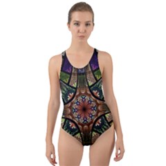 Fractal Detail Elements Pattern Cut-out Back One Piece Swimsuit