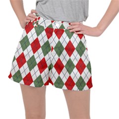 Red Green White Argyle Navy Stretch Ripstop Shorts by Wegoenart