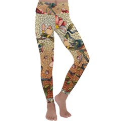 Flower Cubism Mosaic Vintage Kids  Lightweight Velour Classic Yoga Leggings by Wegoenart