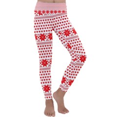 Fairisle Pattern Background Red Kids  Lightweight Velour Classic Yoga Leggings by Wegoenart