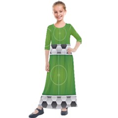 Background Sports Soccer Football Kids  Quarter Sleeve Maxi Dress by Wegoenart