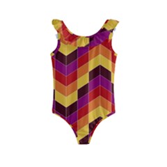 Geometric Pattern Triangle Kids  Frill Swimsuit