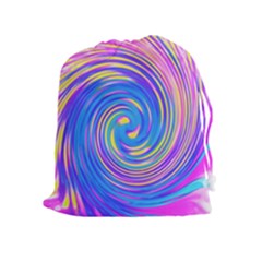 Cool Abstract Pink Blue And Yellow Twirl Liquid Art Drawstring Pouch (xl) by myrubiogarden