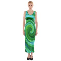 Groovy Abstract Turquoise Liquid Swirl Painting Fitted Maxi Dress by myrubiogarden