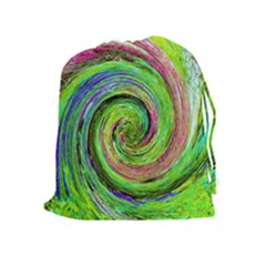 Groovy Abstract Green And Crimson Liquid Swirl Drawstring Pouch (xl) by myrubiogarden