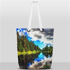 Color Lake Mountain Painting Full Print Rope Handle Tote (small) by Pakrebo