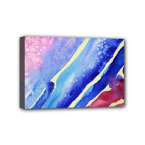 Painting Abstract Blue Pink Spots Mini Canvas 6  X 4  (stretched) by Pakrebo