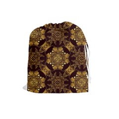 Gold Black Book Cover Ornate Drawstring Pouch (large)