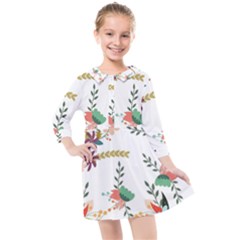 Floral Backdrop Pattern Flower Kids  Quarter Sleeve Shirt Dress