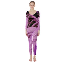 Purple Fractal Artwork Feather Long Sleeve Catsuit by Pakrebo