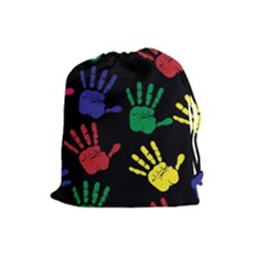 Handprints Hand Print Colourful Drawstring Pouch (large)