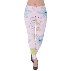 Floral Background Bird Drawing Velvet Leggings by Pakrebo