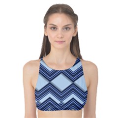 Textile Texture Fabric Zigzag Blue Tank Bikini Top by Pakrebo