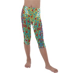 Raining Paradise Flowers In The Moon Light Night Kids  Lightweight Velour Capri Leggings  by pepitasart