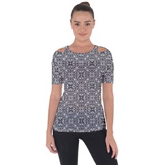 Black White Geometric Background Shoulder Cut Out Short Sleeve Top