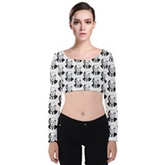 Trump Retro Face Pattern Maga Black And White Us Patriot Velvet Long Sleeve Crop Top