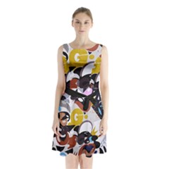 Graffiti Urban Colorful Graffiti City Wall Hip Hop Music Singers Sleeveless Waist Tie Chiffon Dress by genx