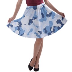 Standard Light Blue Camouflage Army Military A-line Skater Skirt by snek