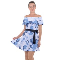 Standard Light Blue Camouflage Army Military Off Shoulder Velour Dress by snek