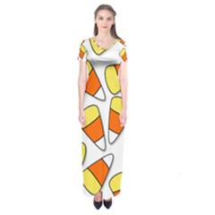 Candy Corn Halloween Candy Candies Short Sleeve Maxi Dress by Pakrebo