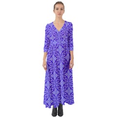 Blue Curved Line Button Up Boho Maxi Dress by Mariart