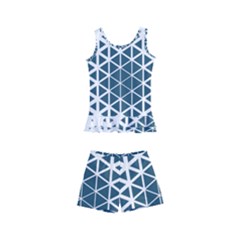 Business Blue Triangular Pattern Kids  Boyleg Swimsuit