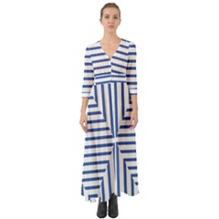 Geometric Shapes Stripes Blue Button Up Boho Maxi Dress by Mariart